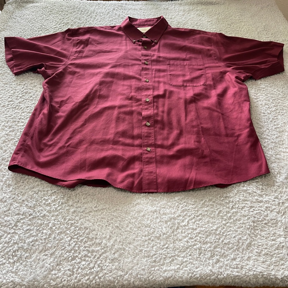 Cabelas Outfitter Series Mens 2XL Short Sleeve Button Down Shirt Maroon Cotton